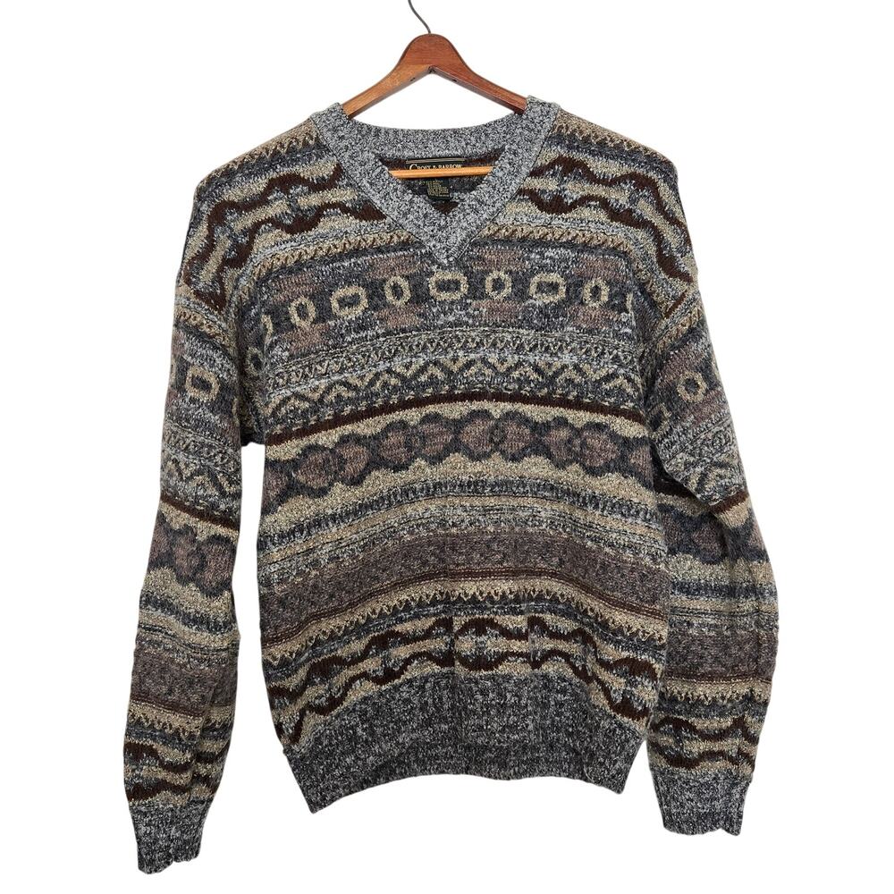 Vintage Oversized Slouchy Fit V-Neck 90's Pullover Wool Blend Sweater Large